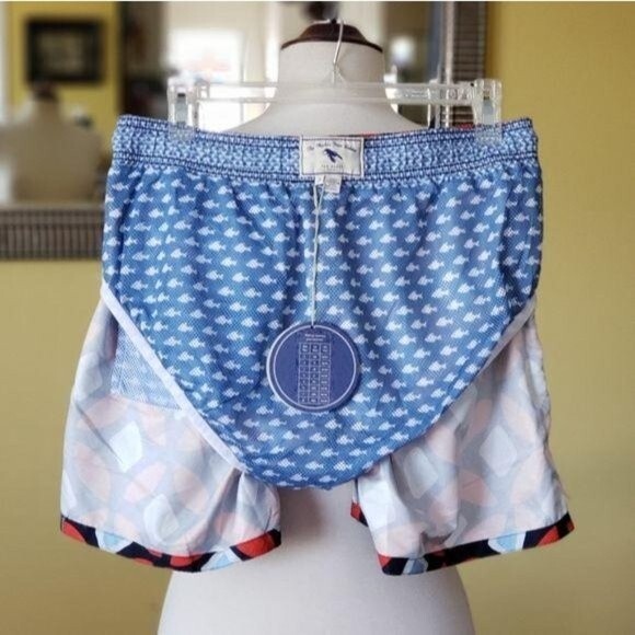 Ted Baker Large Geo Print Swim Shorts Men's Size 3/Medium Navy Blue Red - Picture 9 of 11